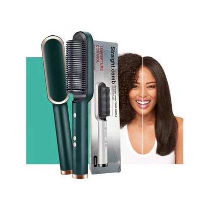 Professional Ionic Hair Straightening Comb with Adjustable Temperature Control - Sleek Emerald & Gold