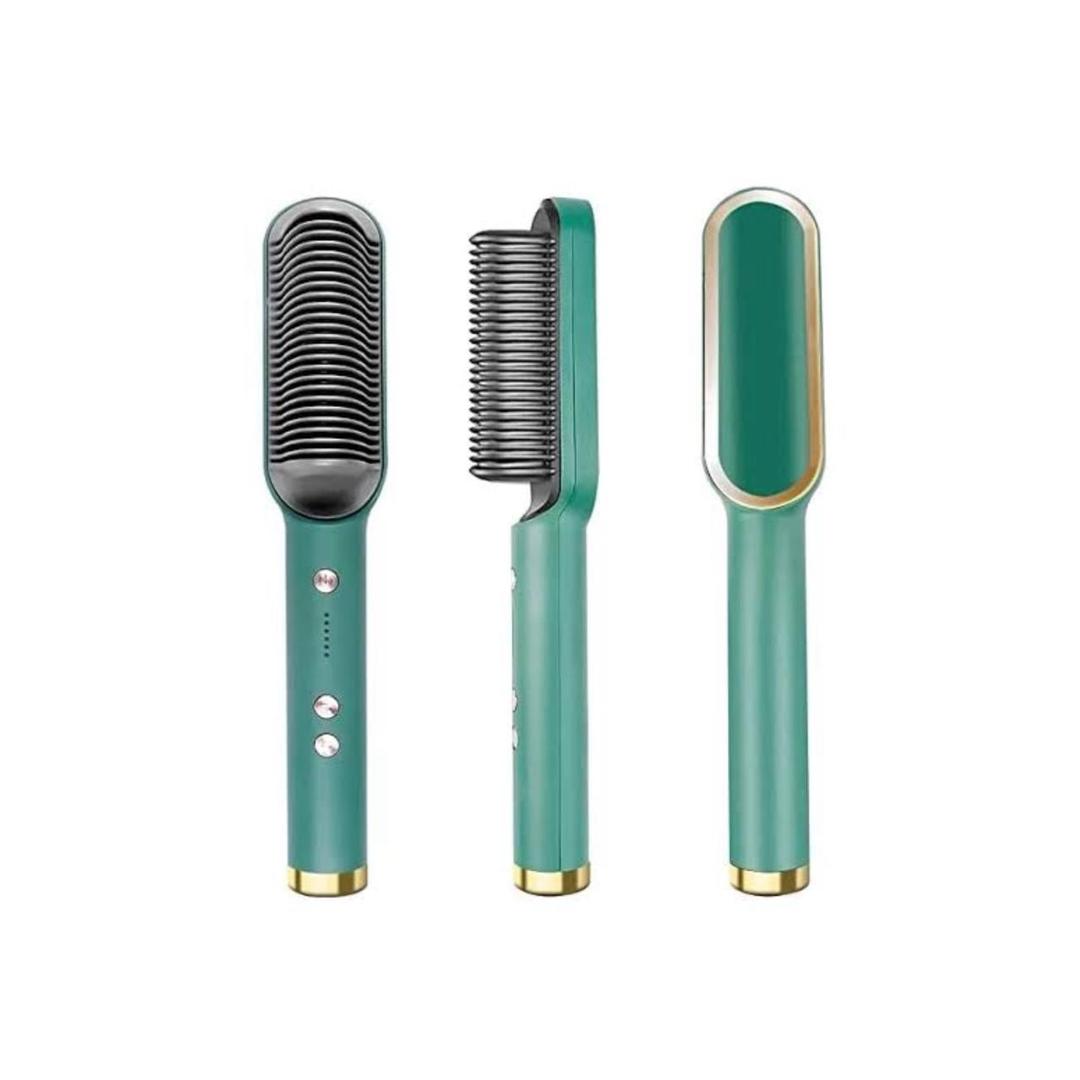 Professional Ionic Hair Straightening Comb with Adjustable Temperature Control - Sleek Emerald & Gold