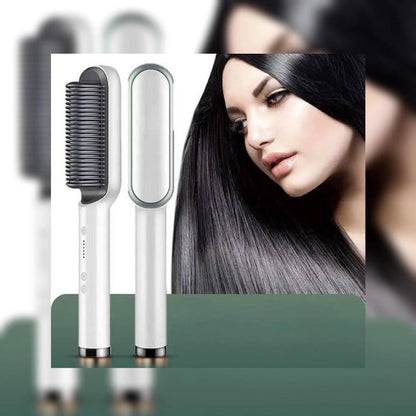 Professional Ionic Hair Straightening Comb with Adjustable Temperature Control - Sleek Emerald & Gold