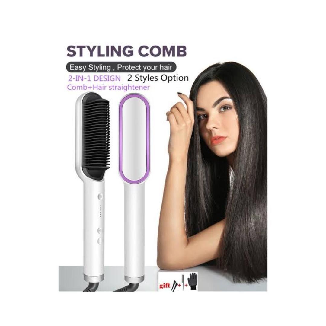 Professional Ionic Hair Straightening Comb with Adjustable Temperature Control - Sleek Emerald & Gold