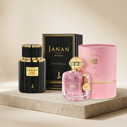🎁 Luxury Couple Perfume Combo - Janan Gold Edition & Wasim Akram 502 (Pack of 2) ✨